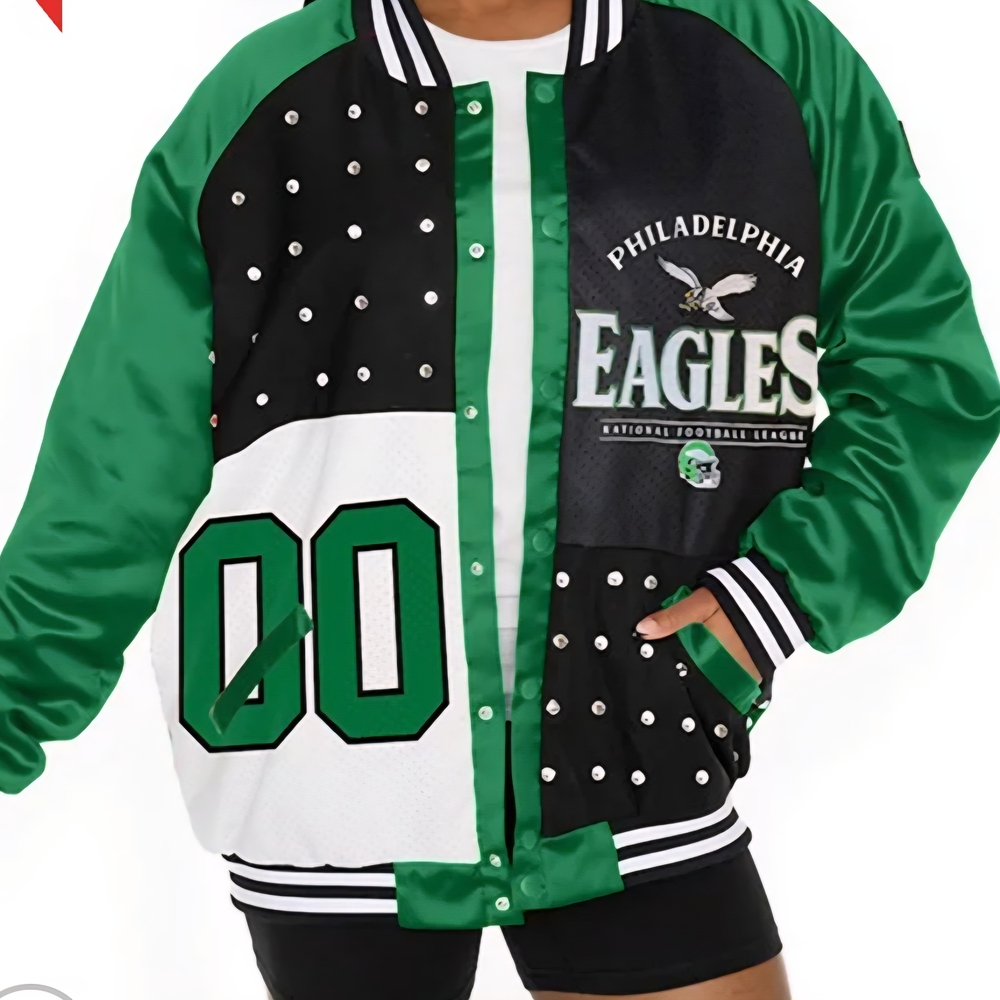 SOLDπ¦
Philade Eagles Rhinestone Varsity Jacket ππ€ππ€NWT - Picture 6 of 7